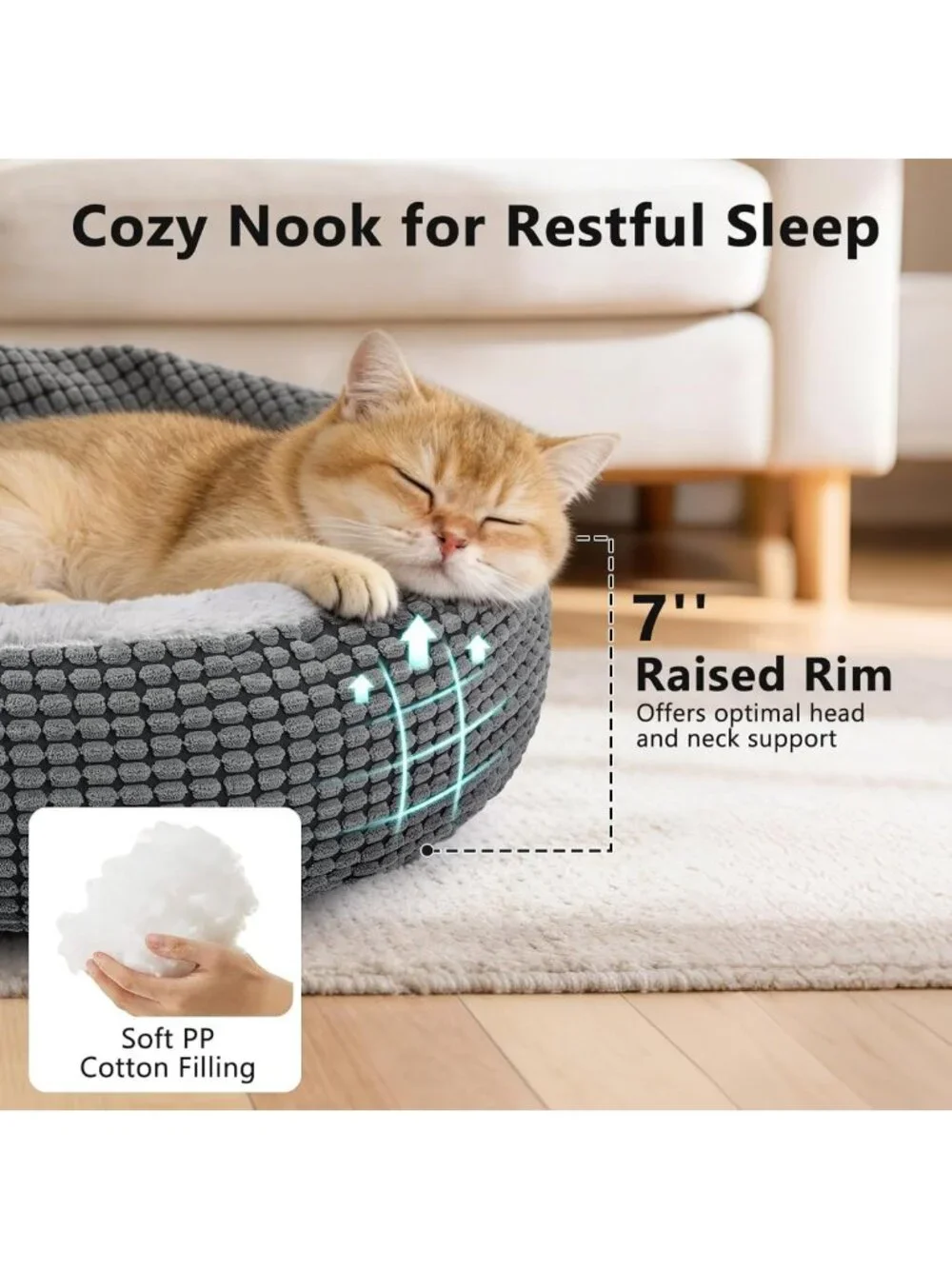Cozy Donut Cuddler Dog Bed with Blanket, Anti-Anxiety Hooded Cave, 23